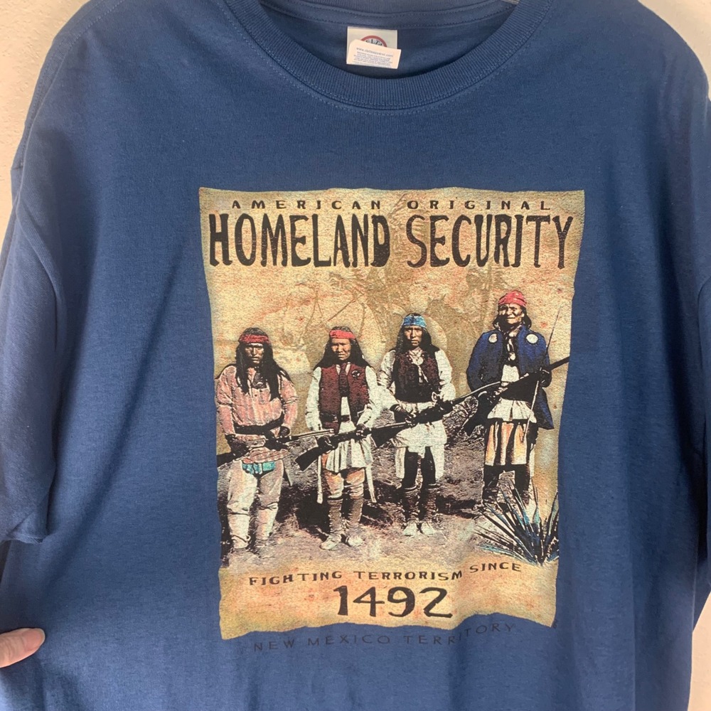 Homeland Security Fighting Terrorism Since 1492 Mens XL Blue Graphic T Shirt Tee